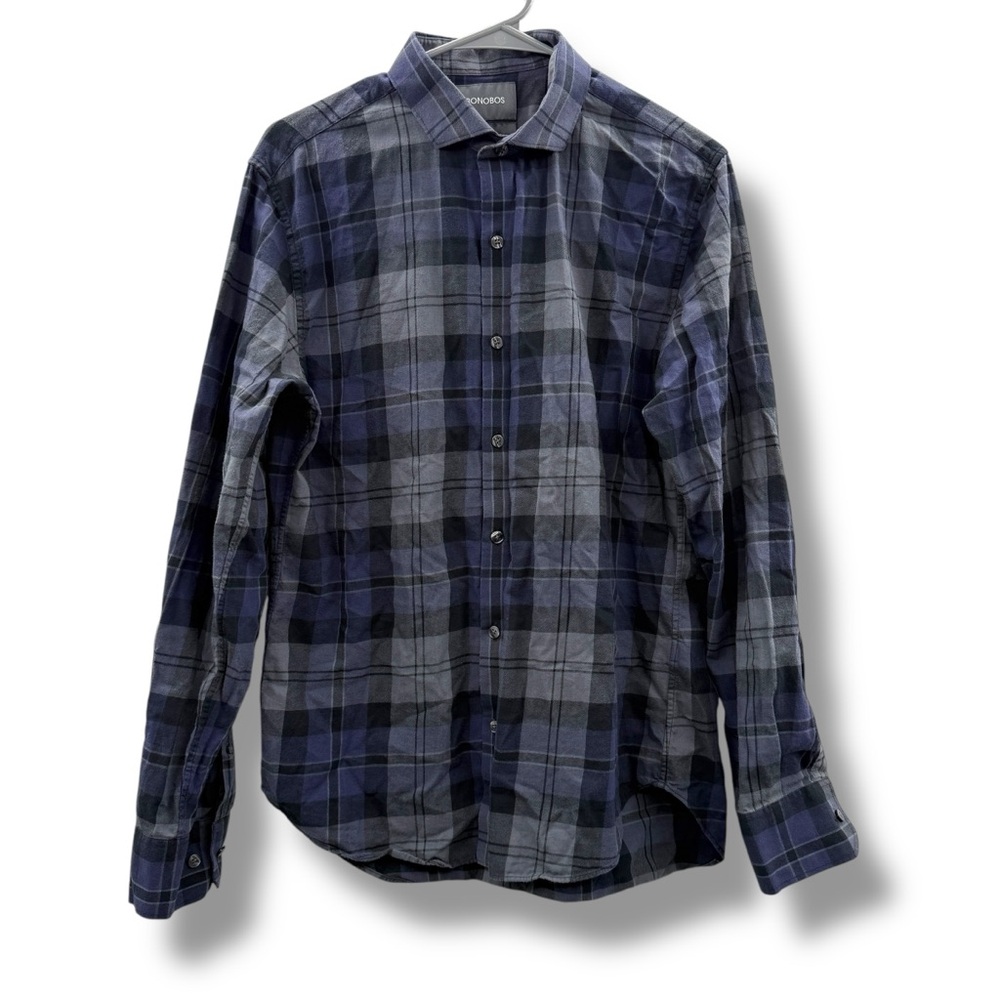 Bonobos Blue & Gray Plaid Long‎ Sleeve Button Down Shirt Sz M